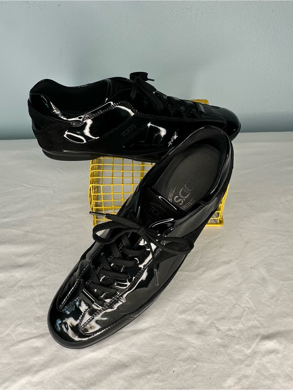 Tod's Black Patent Leather and Suede Lace-Up Sneakers